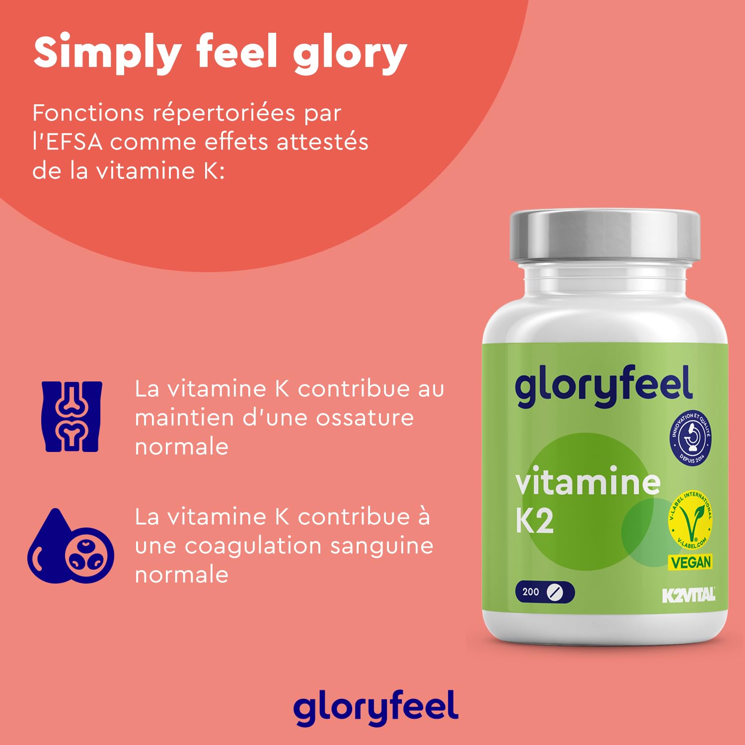 Vitamine K2 MK7, 200 Comprimés, 200µg par Comprimé Hautement Dosé, Premium Menaquinone 99.7+% All Trans MK7 (K2VITAL®), Vit K2 Supplément pour les Articulations et Cartilages*, Sans Additifs