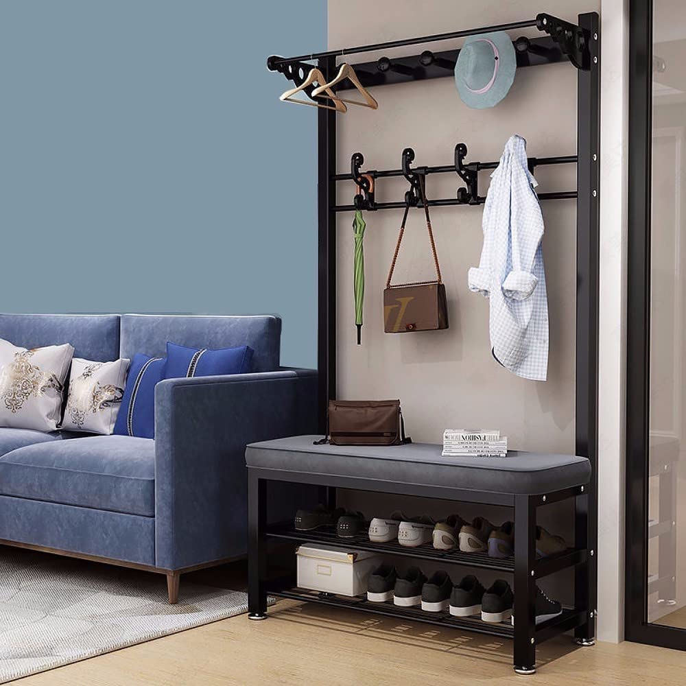 Porte-manteau sur pied avec tabouret intégré pour en finir avec le désordre