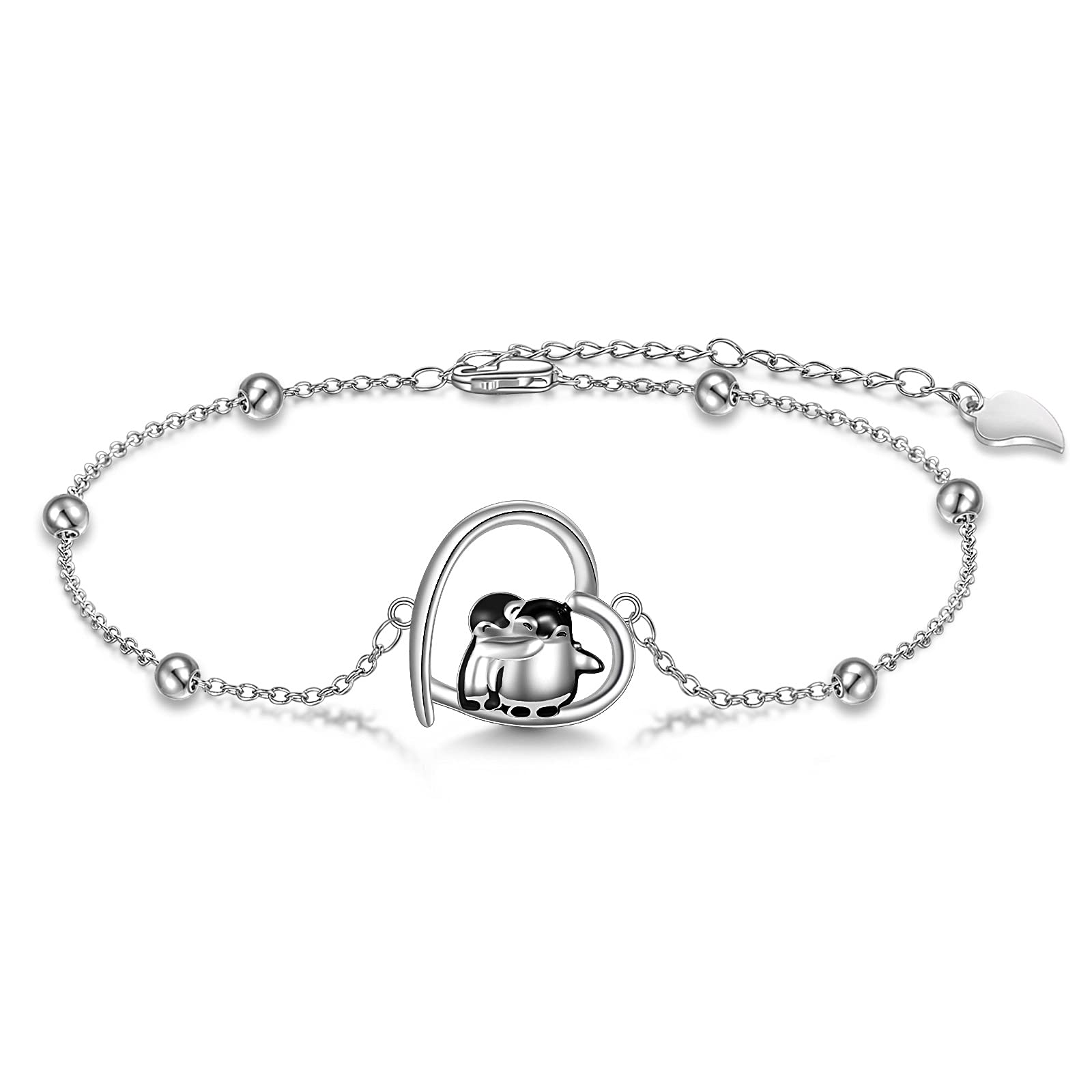 YAFEINIPenguin Anklets Penguin Gifts 925 Sterling Silver Hugging Penguins Cute Animal Christmas Jewelry for Women Sister