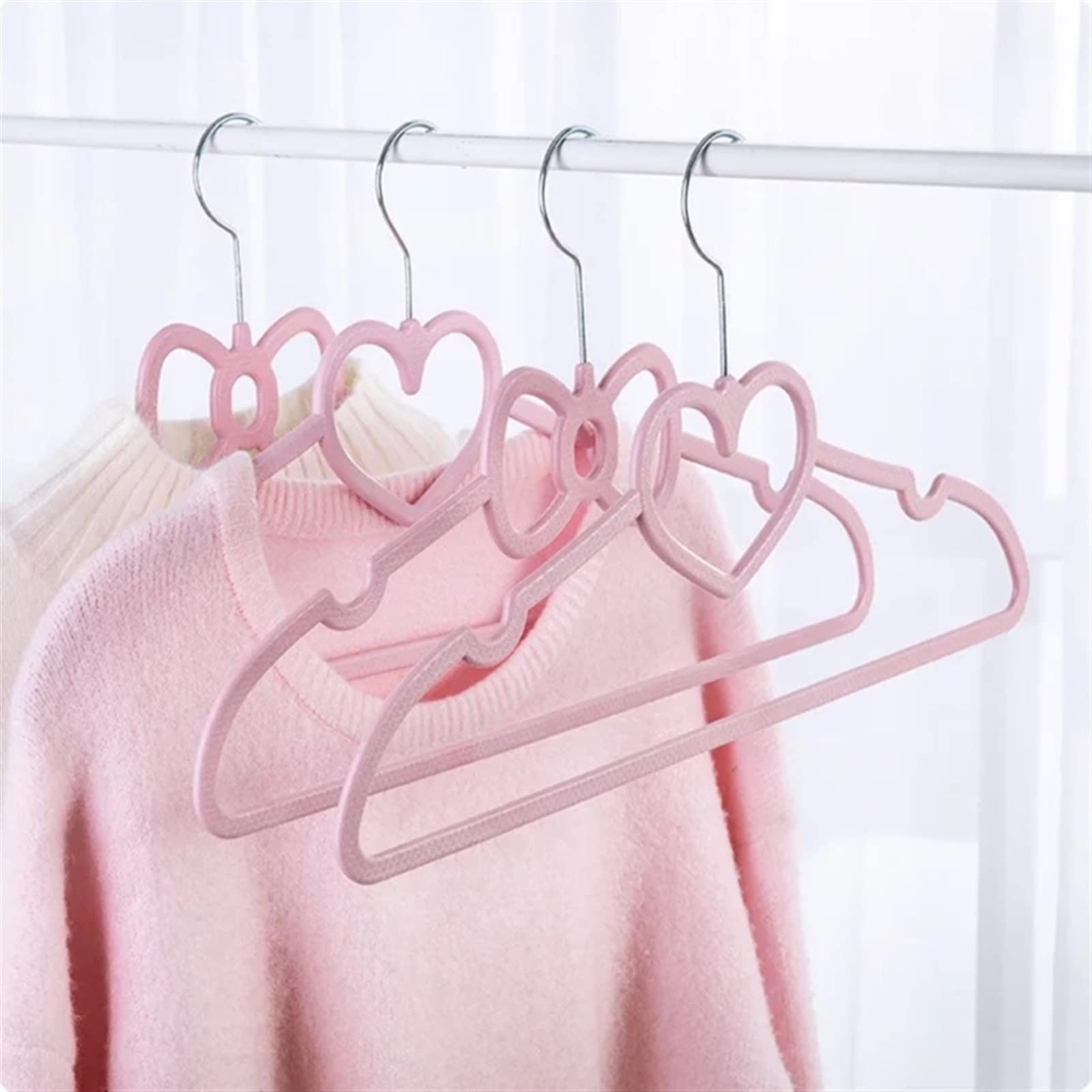Kleiderbügel-Set, 10 Stück, ABS-Kunststoff, Herzmuster, für Erwachsene und Kinder, geeignet für Holz-, Metall- und Kunststoffkleidung, rosa, Einheitsgröße