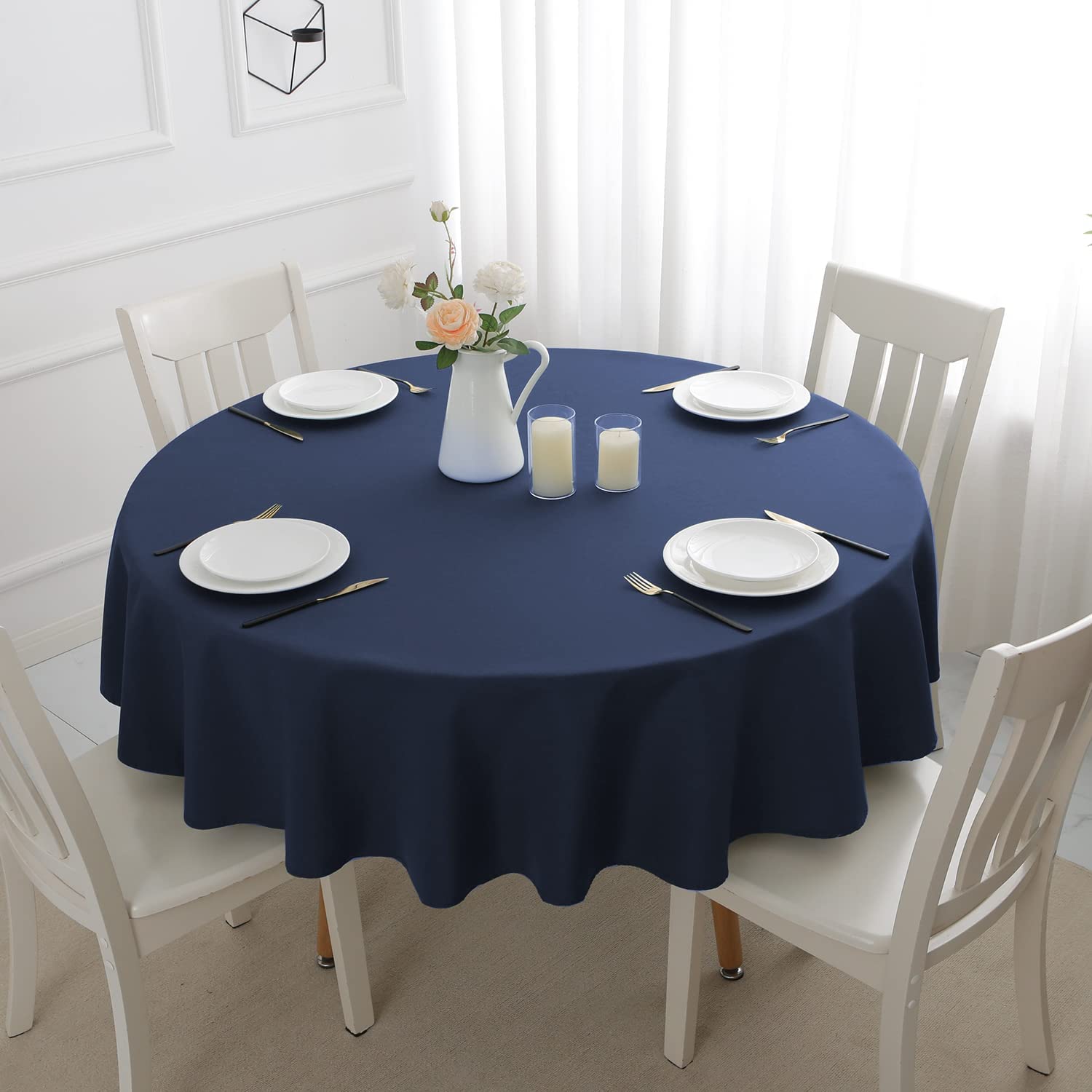 Romanstile Navy Table Cloth Round 160 cm,Water Resistant and Stain Resistant Washable Table Cloths Wrinkle Free Table Cover for Christmas Kitchen Dining table Party Wedding Garden and Outdoor New Year