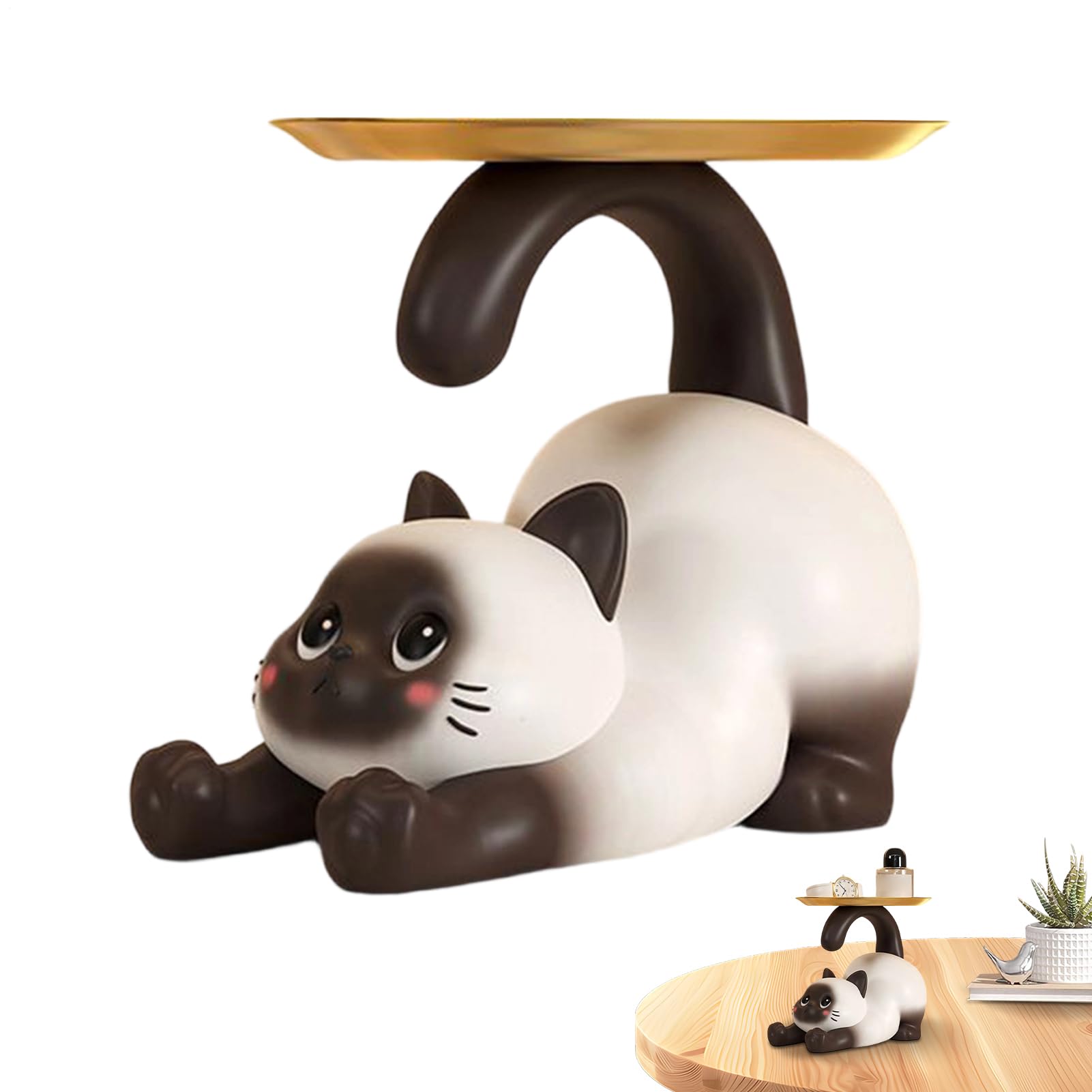 Bol décoratif chat en résine avec bac de rangement pour clés et bonbons dans la chambre