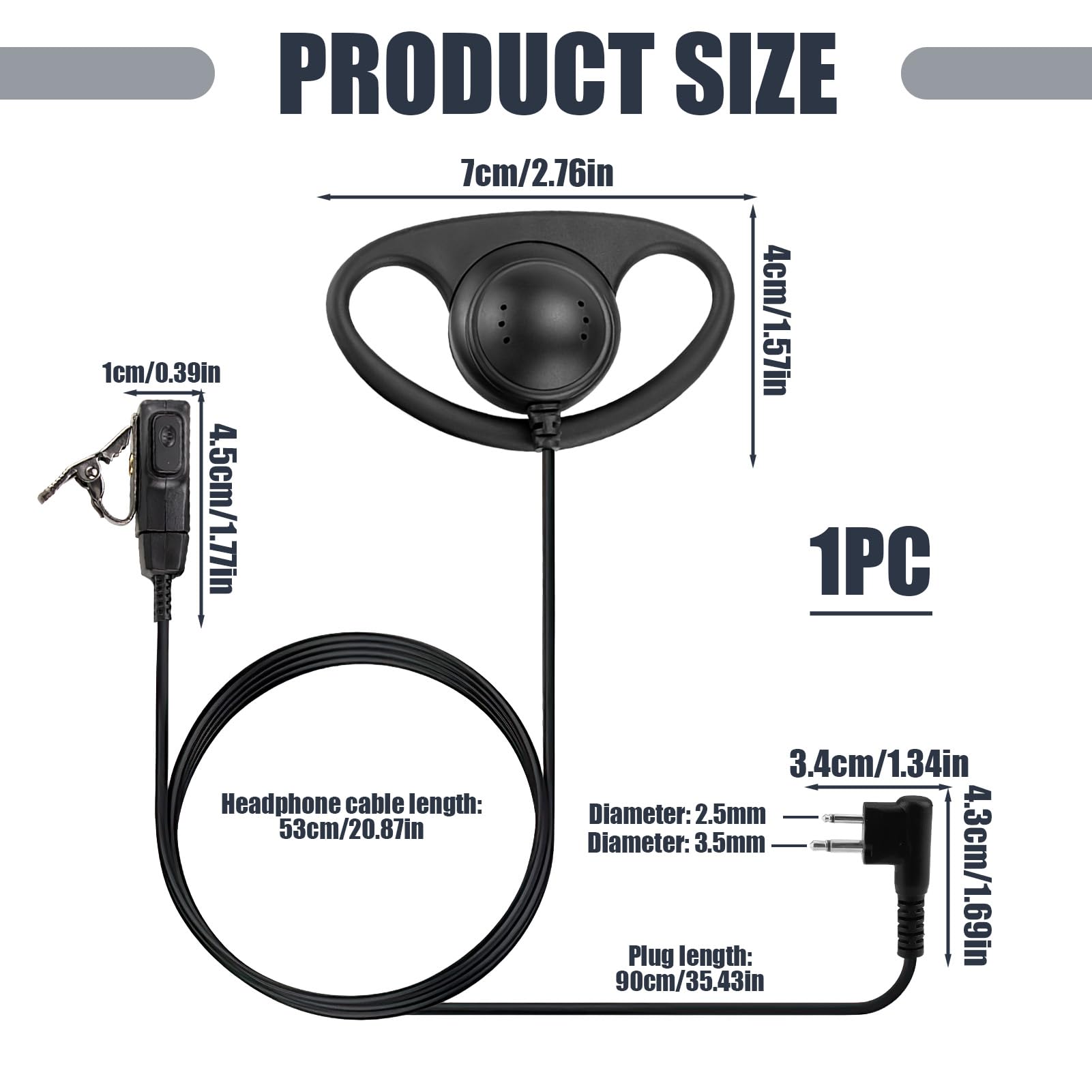 Tinshow 2 Pin Earpiece for Walkie Talkie Compatible with Motorola CP040 DP1400 GP68 GP88 GP300 CT150 Security D Shape Ear Piece with PTT Mic for Bodyguard Two Way Radio Black - Image 2