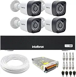 Kit 4 Câmeras Tudo Forte TF 2020 B Full HD 1080p Bullet com Visão Noturna 20M Proteção IP66 + DVR Gravador Intelbras MHDX 1104-C 4 Canais