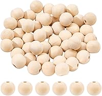 Vista 9 de PH PandaHall Cuentas de madera, 100 cuentas espaciadoras de madera redondas naturales sin terminar de 0.472 pulgadas, bolas redondas de madera