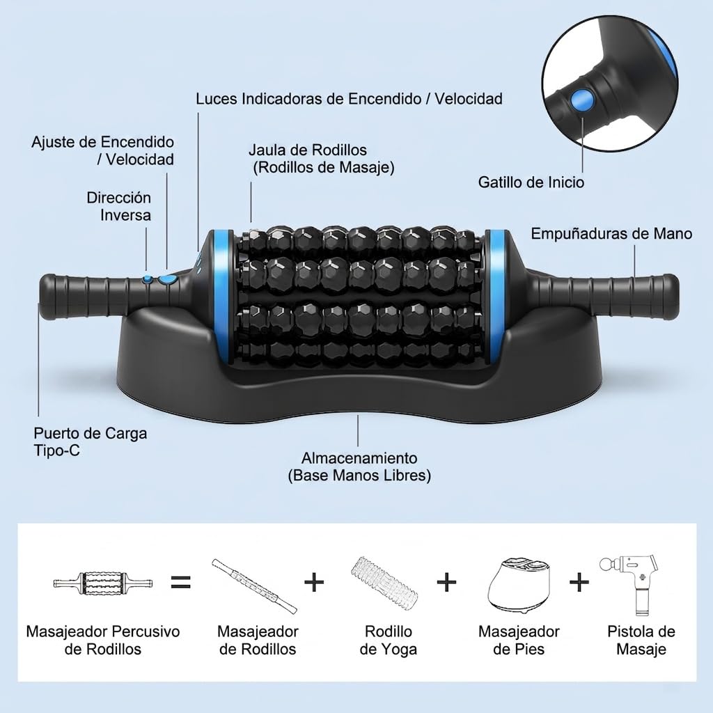 Masajeador de Rodillos Eléctrico - Masajeador Eléctrico de Percusión con Base, Rodillo de Fascia Recargable para Recuperación y Relajación Muscular, 5 Niveles (Oro)