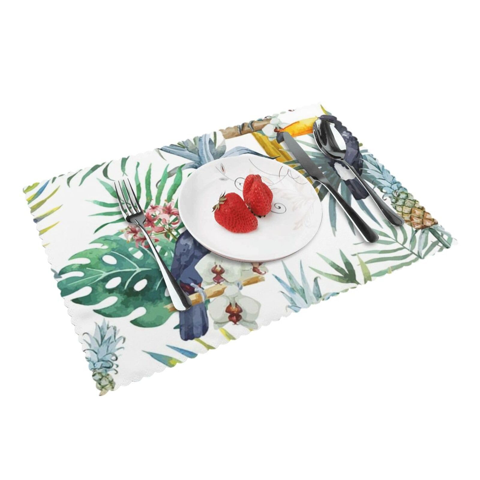 Tropical Leaves Bird Printed Placemats Set of 4 PCS Washable Placemat for Kitchen Table Heat-resistant Table Mats 45x30 CM