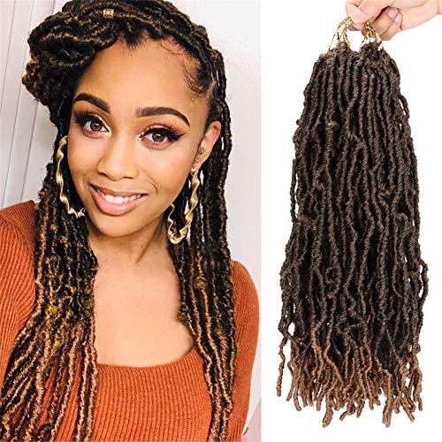 Faux Locs Crochet Hair 18 Inch New Soft Locs Crochet Braids Pre-looped Handmade Dreadlocks Extensions Synthetic Distressed Curly Wavy Goddess Locs Croche Braiding Hair for Women (7 Packs，#1B/27)