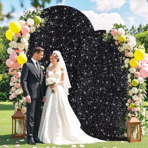 FOTSHARER Arch Backdrop Cover Set of 2 Black Arch Covers 7.2 and 6ft Glitter Sequin Arched Backdrop Stand Cover Spandex Covers for Wedding Arches Chiara Backdrops for Birthday Party Indoor Outdoor by FOTSHARER - Used condition - Image 5