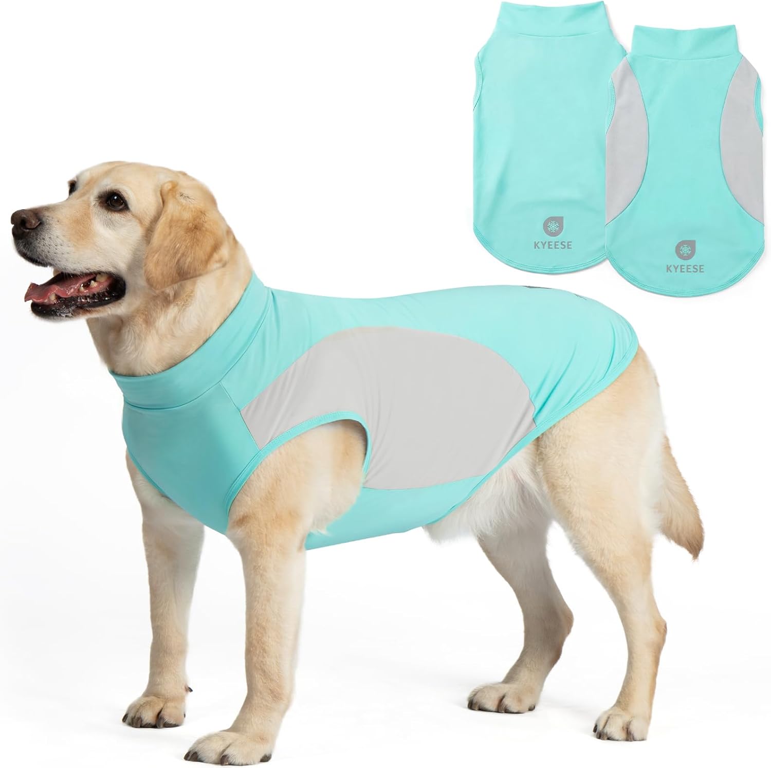KYEESE 2Pack Dog Cooling Shirt, Breathable Dog Shirt for Medium Large Dogs Boy, Sun Protection Reflective Pet Vest, Lightweight Soft Tank Top Sleeveless Summer Dogs Clothes, Blue, 2XL