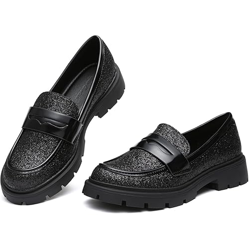 Women Penny Loafers Casual Hollow Out Slip On Chunky Platform Loafers Work Shopping Travel Shoes (Black1 10)
