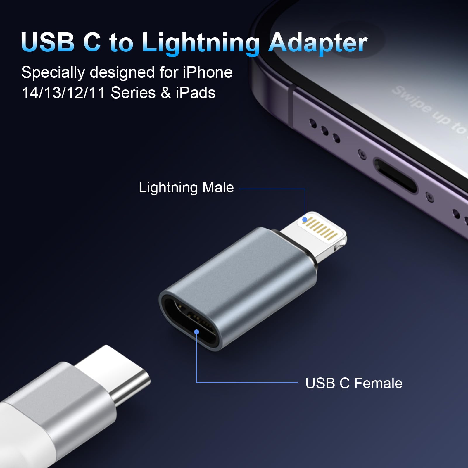 Gaef Adaptateur USB C vers Lightning Lot de 4, Charge Rapide PD pour iPhone 14 Pro Max/14/13/12/11/iPad/Airpods