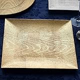 Balsa Circle 6 pcs 12-Inch Gold Wooden Textured Square Charger Plates - Dinner Wedding Supplies for all Holidays Decorations