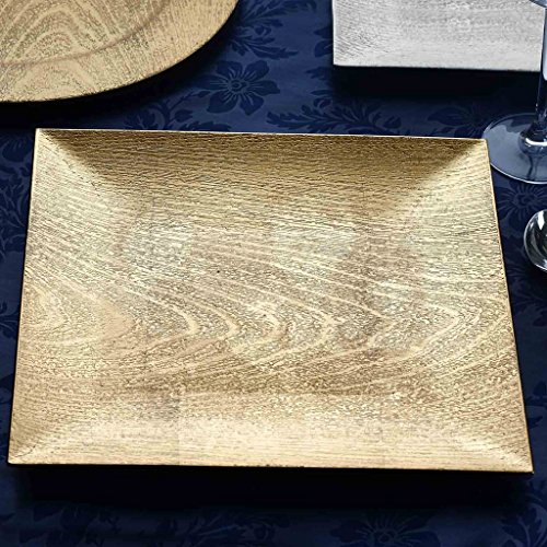 Balsa Circle 6 pcs 12-Inch Gold Wooden Textured Square Charger Plates - Dinner Wedding Supplies for all Holidays Decorations