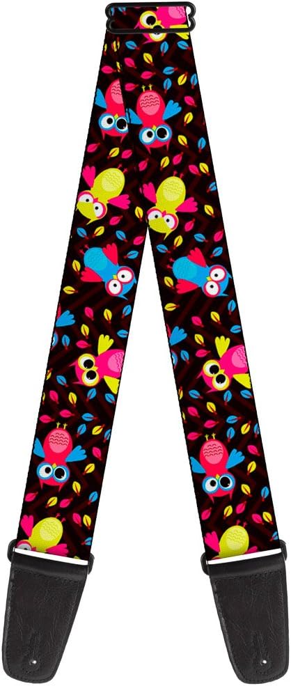 Buckle-Down Guitar Strap Flying Owls Leaves Black Multi Color 2 Inches Wide