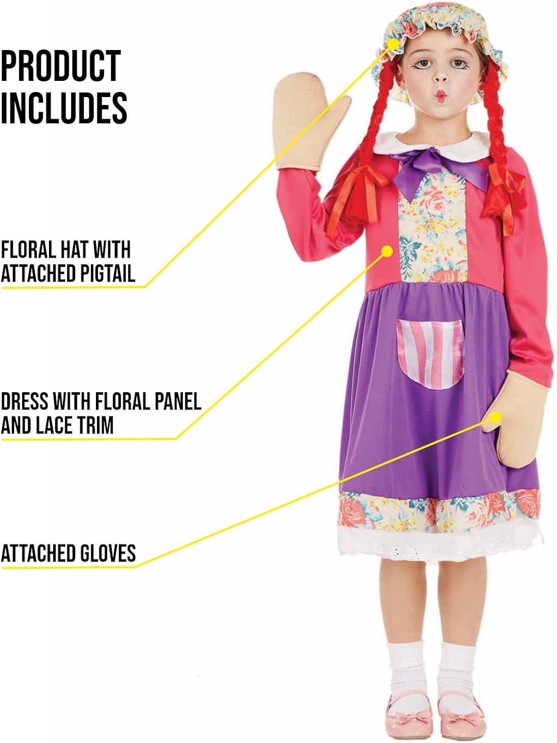 Miniatura 3 de Disfraz de muñeca de trapo para niñas con patchwork de Ragdoll - rosa medio