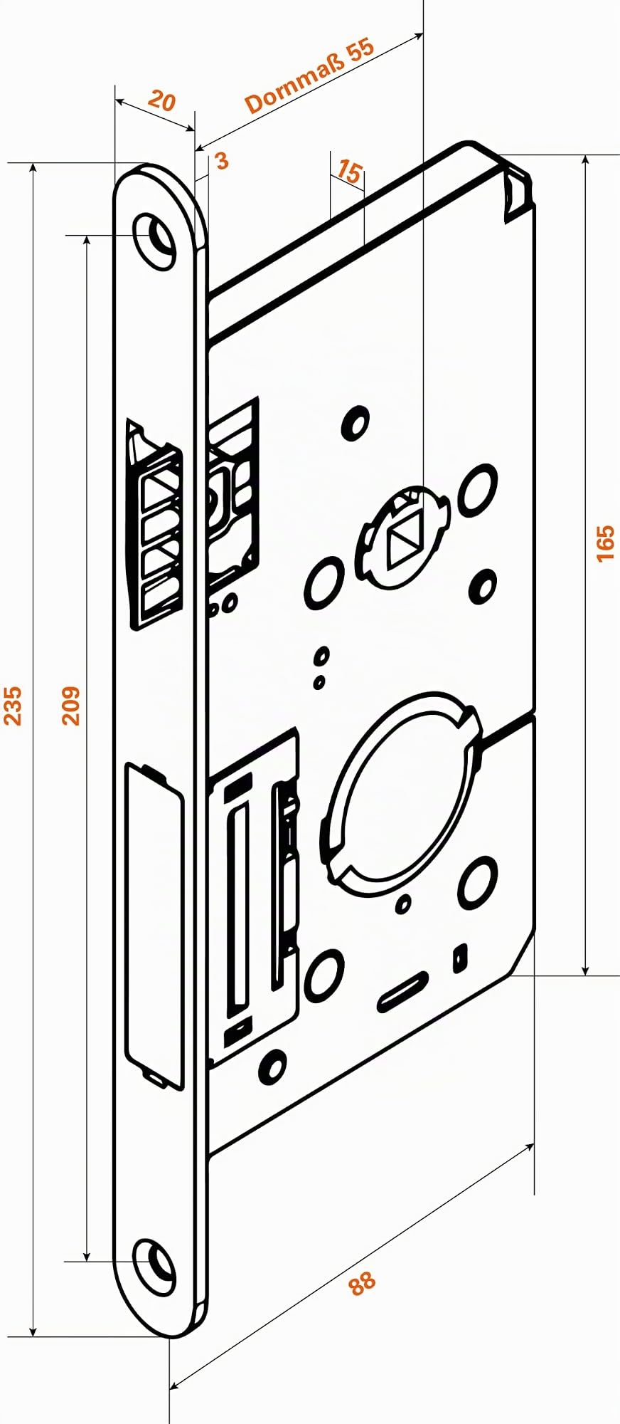eSCHLOSS eSCH320, elektronisches Einsteckschloss mit Schräg-/Magnetfalle, Panikfunktion, Hotel-/Büromodus, für bis zu 97 RFID-Transponder (Panikfunktion links, Schrägfalle links)