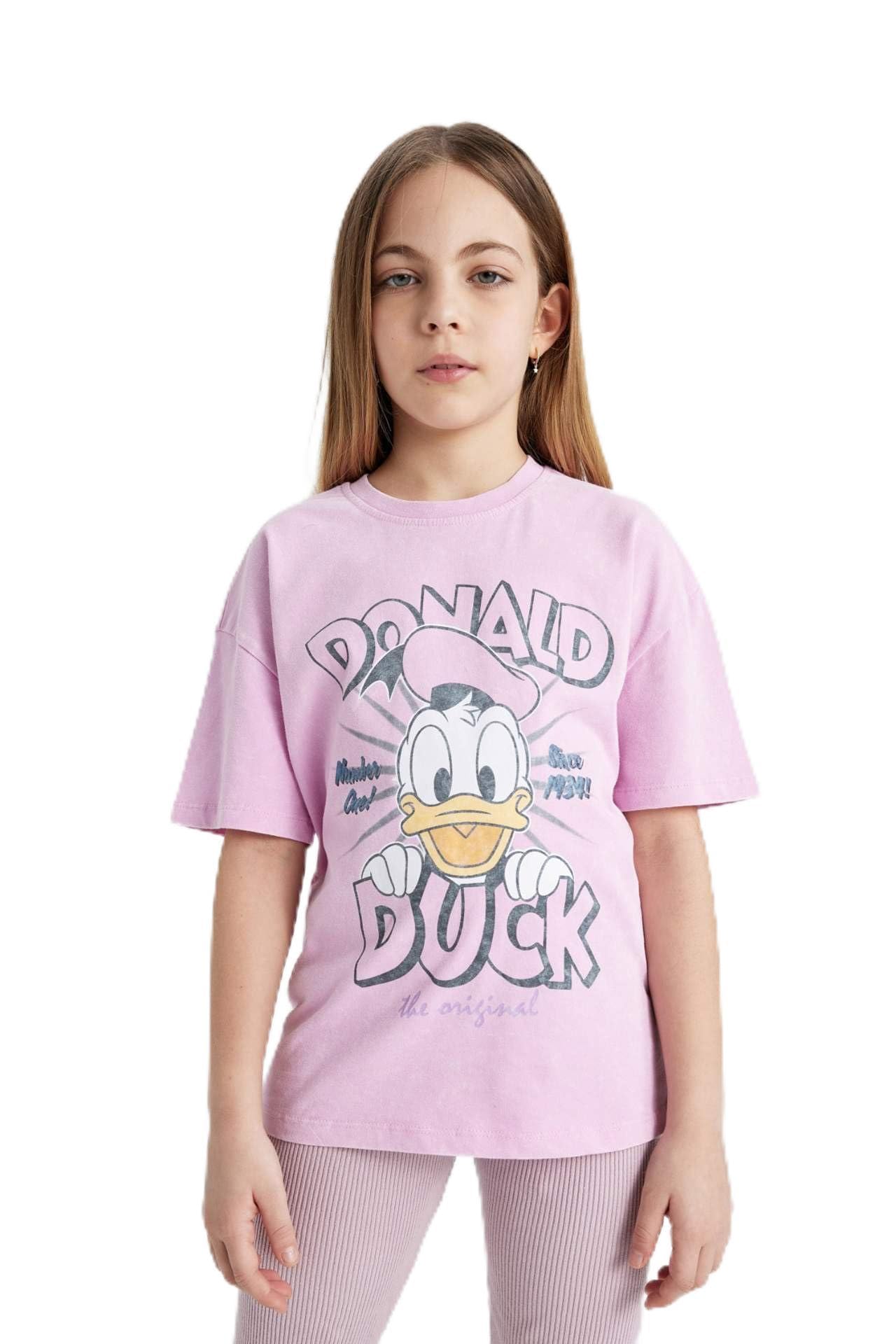 Kız Çocuk Disney Mickey & Minnie Oversize Geniş Kalıp Bisiklet Yaka Kısa Kollu Tişört