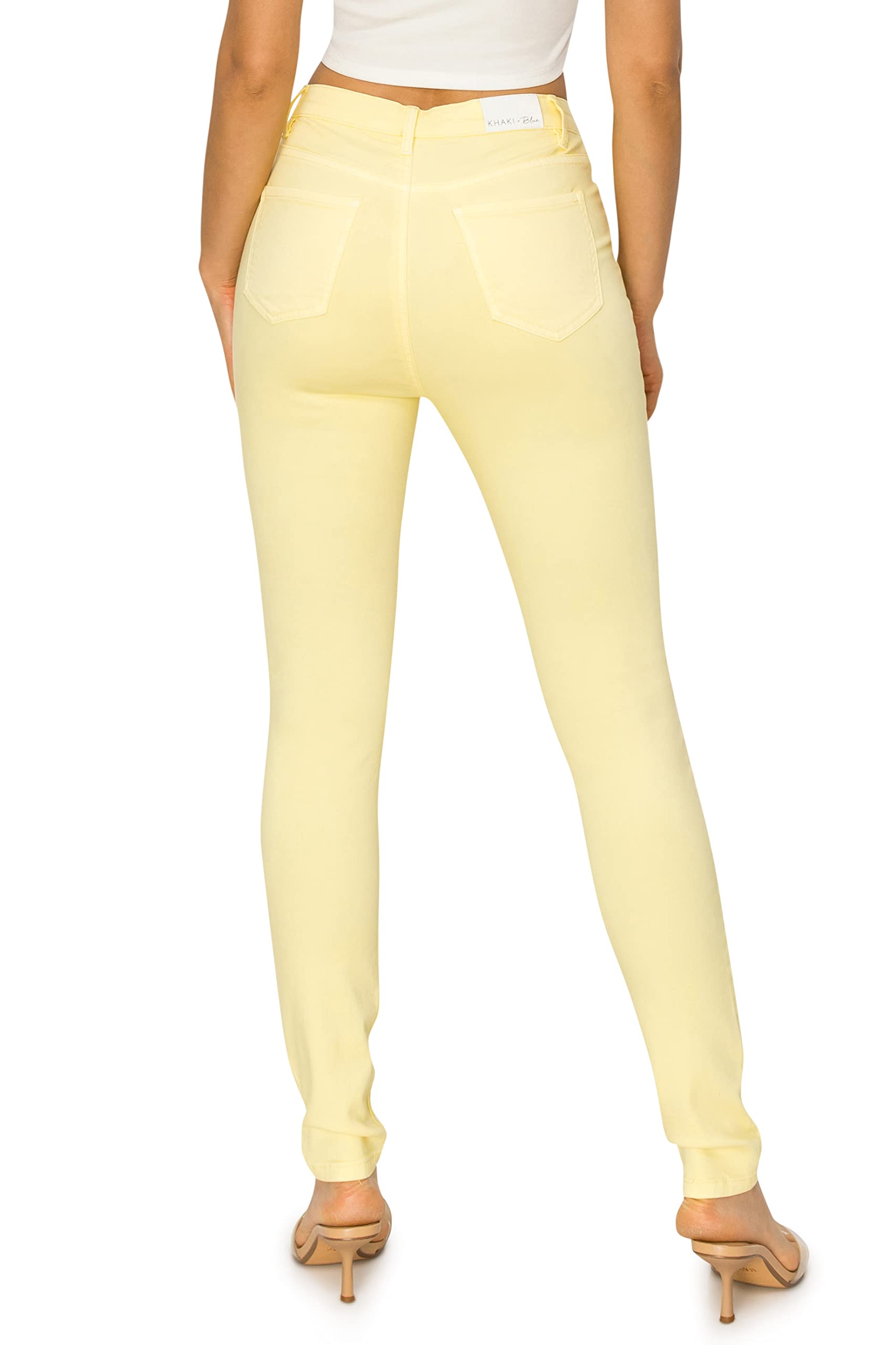 KHAKI & BLUE The Everyday Garment-Dyed Skinny Jeans für Damen, weich, dehnbar, hohe Taille, bequeme Freizeithose, Zitronengrasgelb, 34