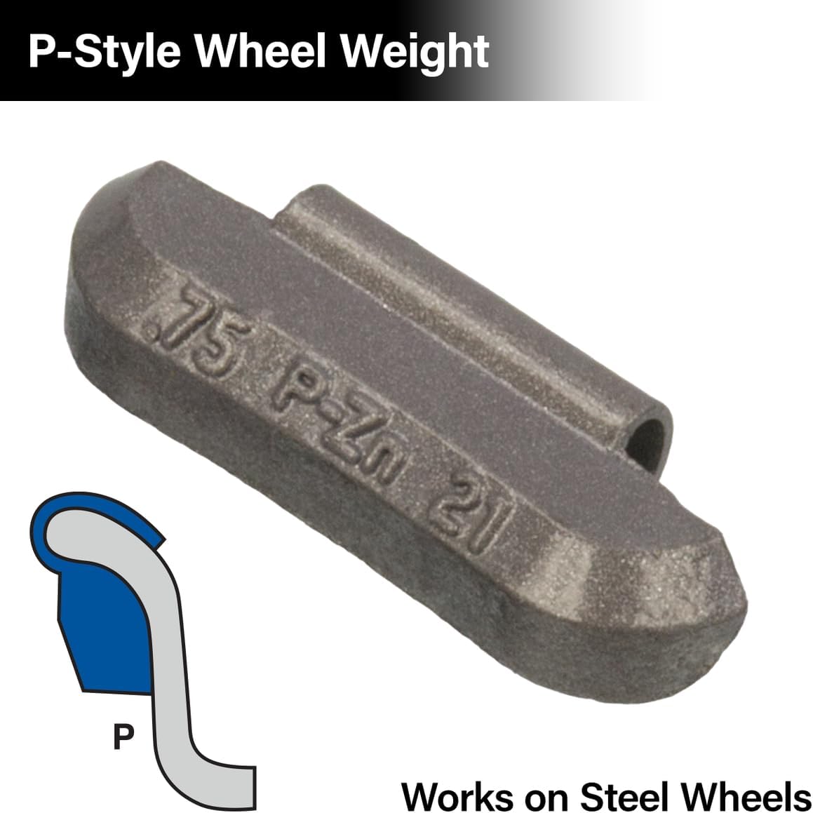 Myers Tire Supply - Hofmann Clip-On P-Style Wheel Weights, 3/4oz, 0.75oz, Gray, Zinc, for Cars, Trucks, Motorcycles, and SUVs, 25 Pieces, 1 Box