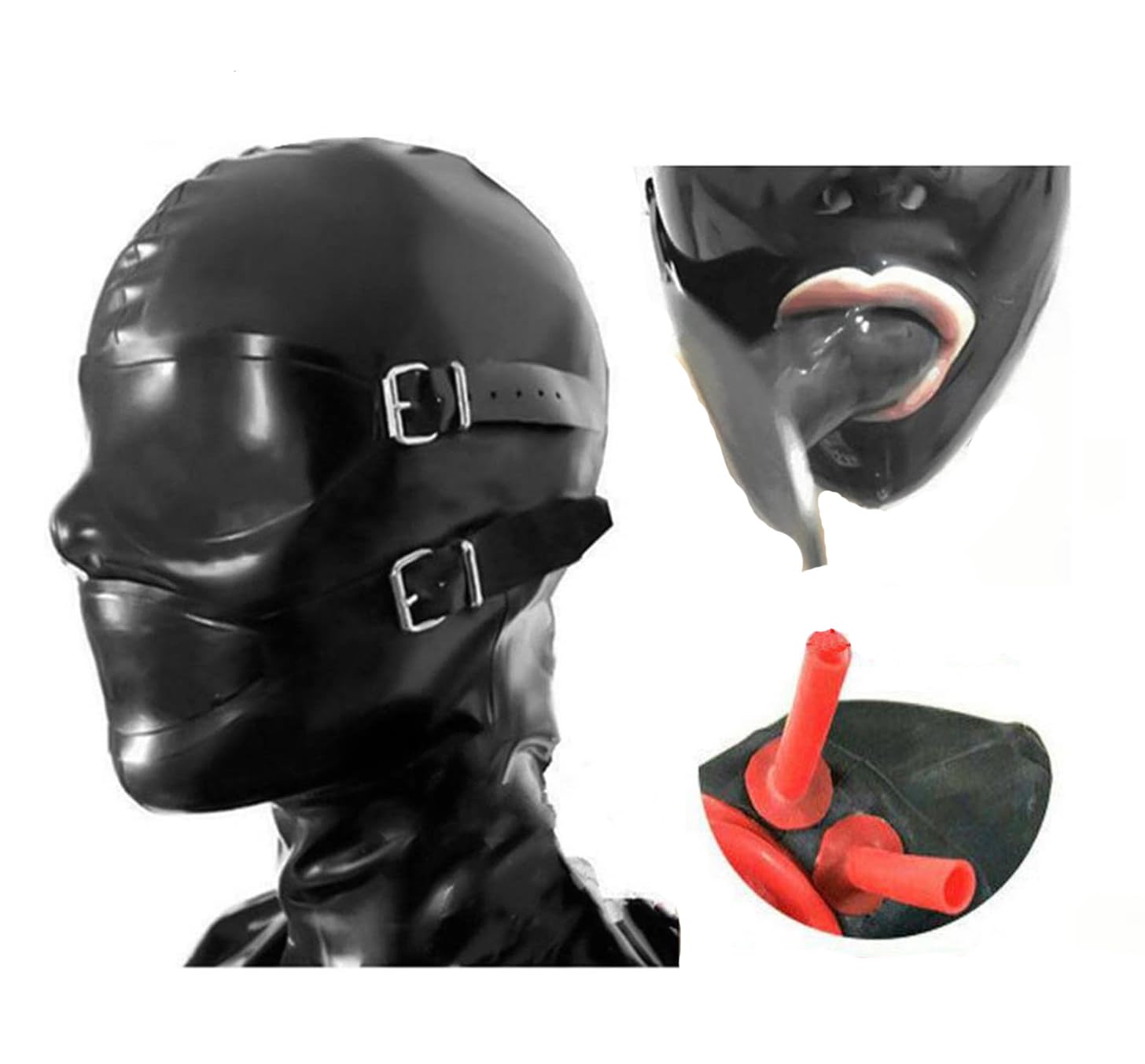Latex Hood Rubber Mask Handmade for Men Women,LATEX Head Cover Masks with Eyemask Mouth Plug Nasal tube Back Zipper (black,XXL)