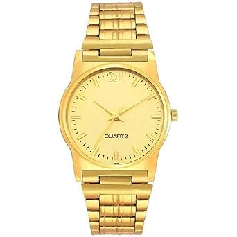 Rozti Analogue Mens Watch Round Gold Dial Gold Colored Strap for Boys