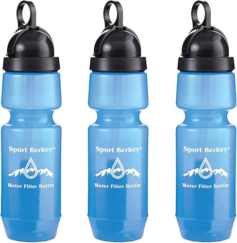 Berkey Paquete de 3 botellas de filtro de agua deportivas ideales para fuera de la red, emergencias, senderismo, camping, viajes y uso diario en