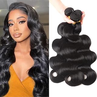 Human Hair Bundles 14 16 18 Inch Body Wave 3 Bundles Human Hair 12A Grade 100% Unprocessed Brazilian Virgin Hair Bundles Deals Human Hair Extensions for Women Natural Black Color