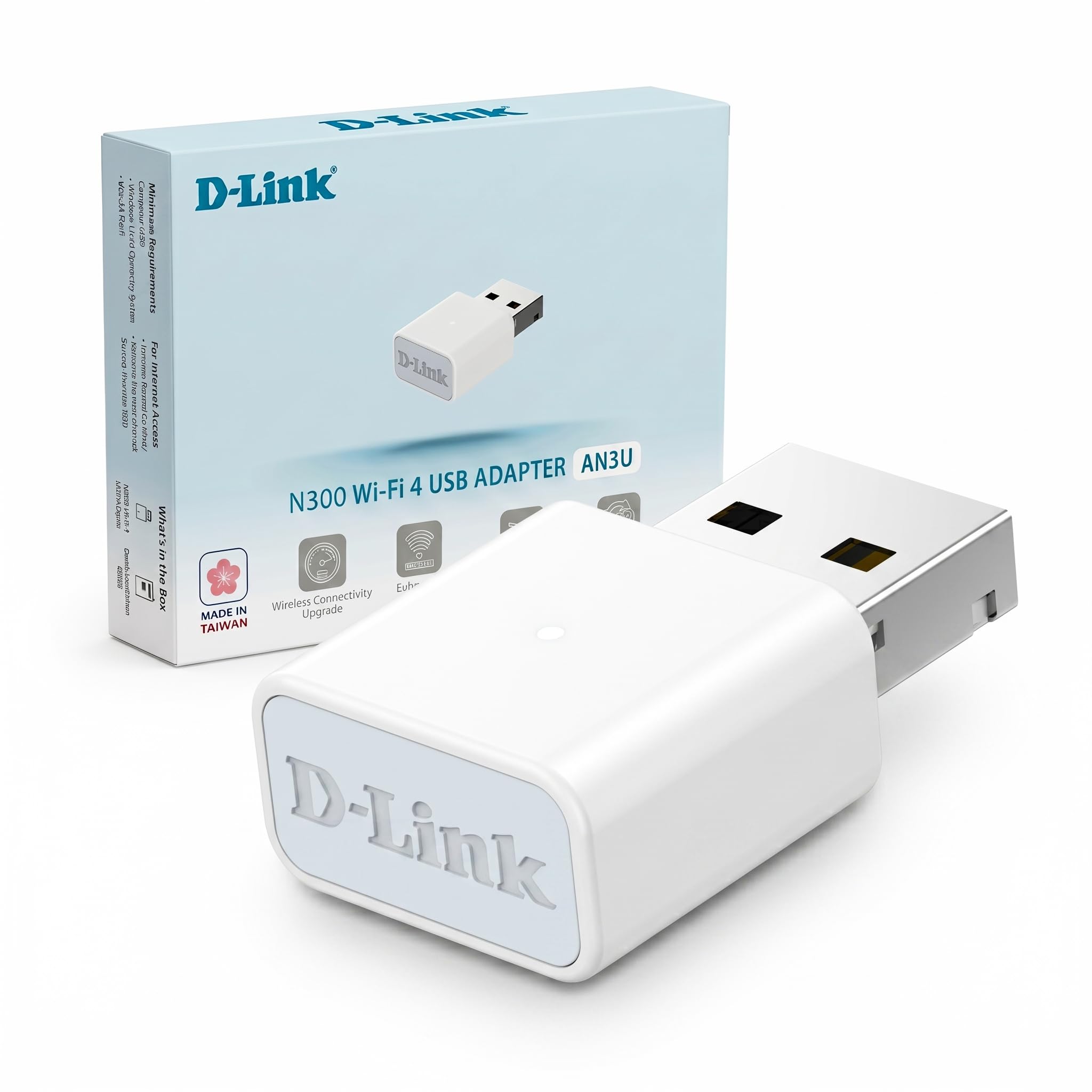 D-Link AN3U N300 Wi-Fi 4 USB Adapter do PC/Dekstop/Laptop, 300 Mbps, MIMO, WPA3, USB 2.0, Compact Design, Ultra Portable, obsługuje Windows 11/10