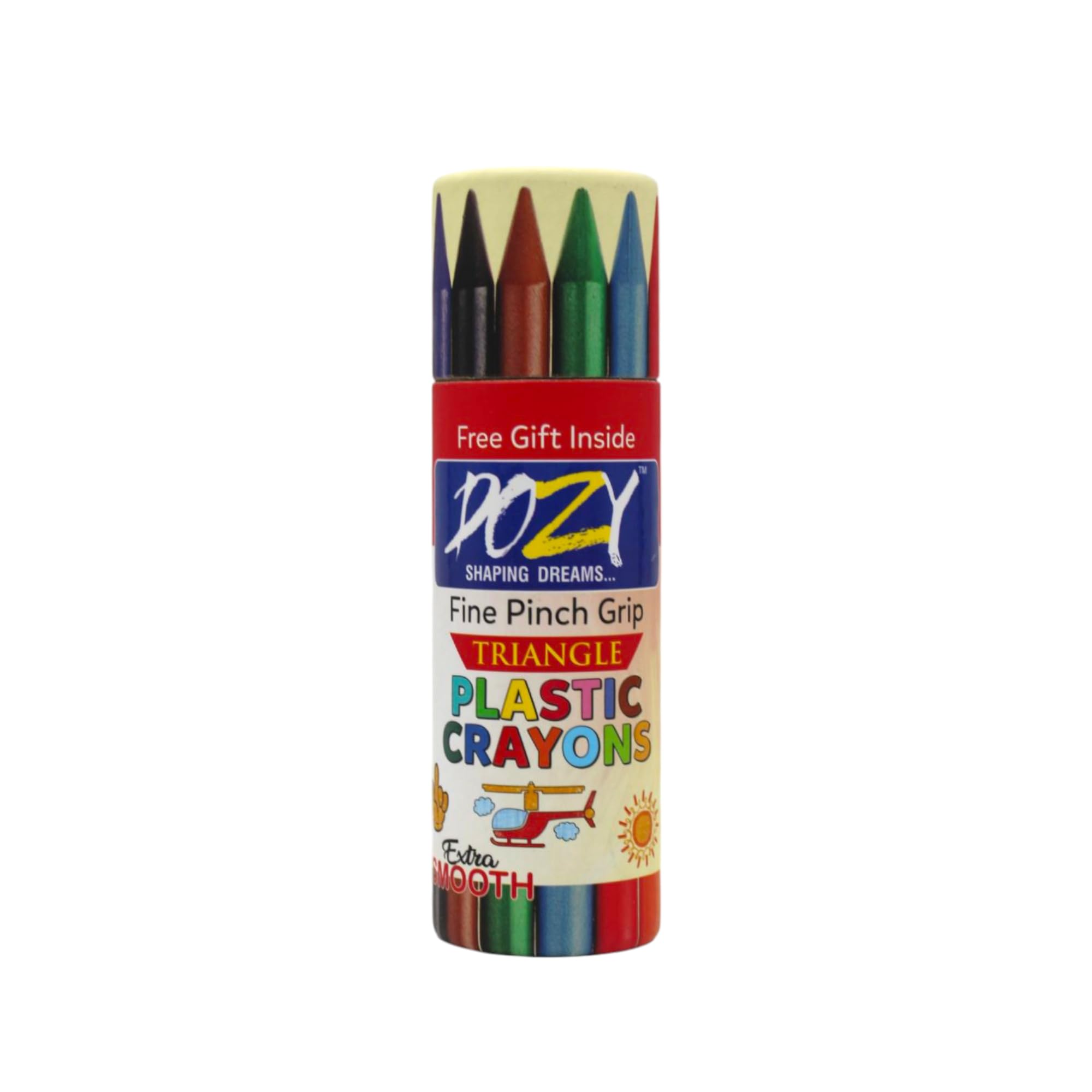 DOZY 12 Shades Triangle Crayons | Plastic Body, Bright & Smooth Colours | Comfortable Grip for Kids | Ideal for Coloring, Drawing & Creative Art