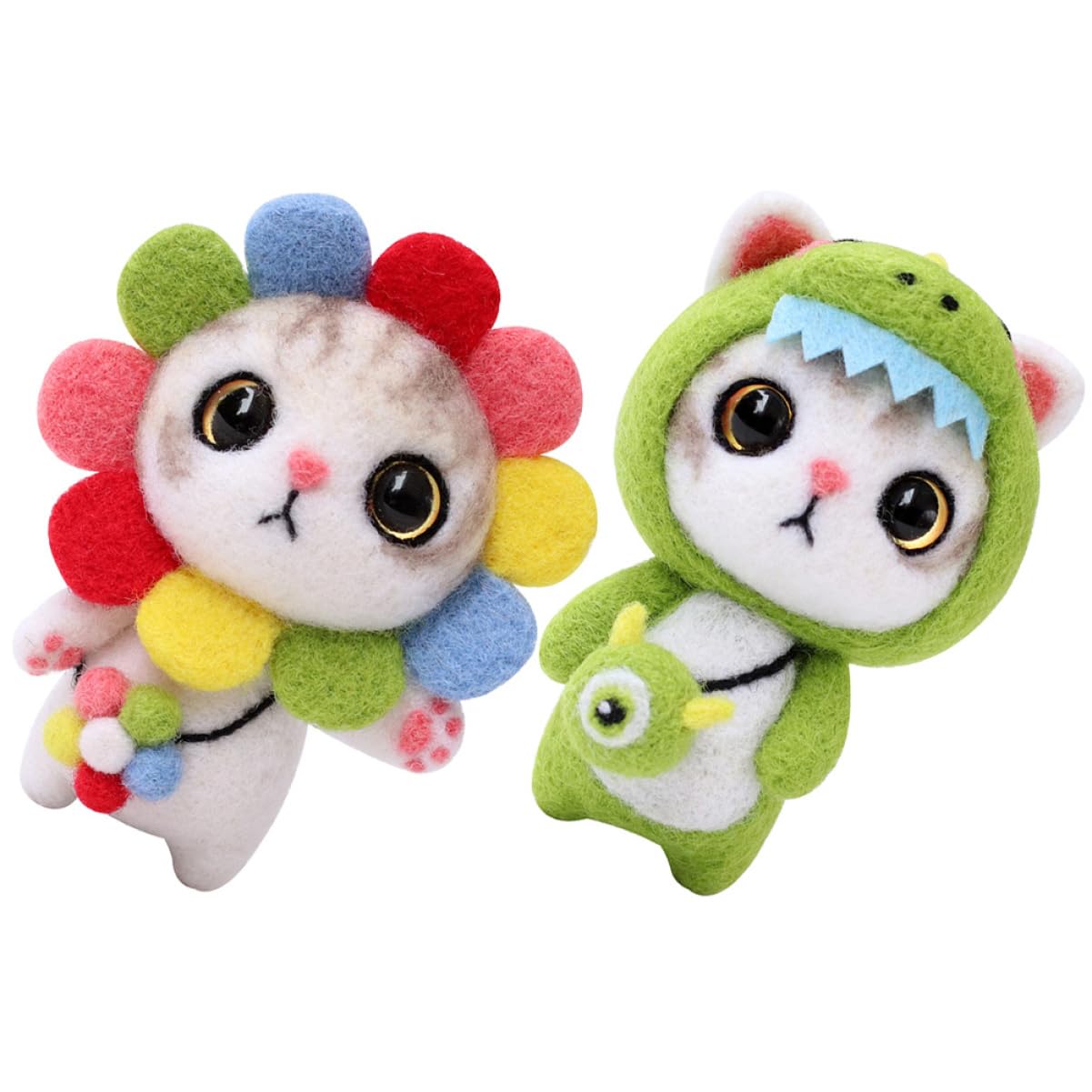 DOITOOL 6 Sätze Nadelfilz Kit für Anfänger DIY Katzenfilz Set mit Anleitung Regenbogen und Kleine Grüne Katze für Kreative Bastelprojekte Komplett Ausgestattet für Unvergessliche DIY