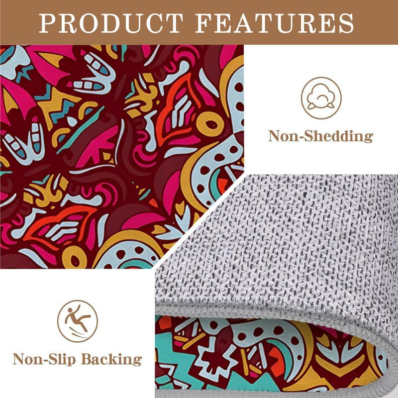 Miniatura 6 de BZRNGD - Alfombra de área pequeña retro roja de 2 x 3 pulgadas, lavable, alfombra de entrada con estampado bohemio, suave, antideslizante, para