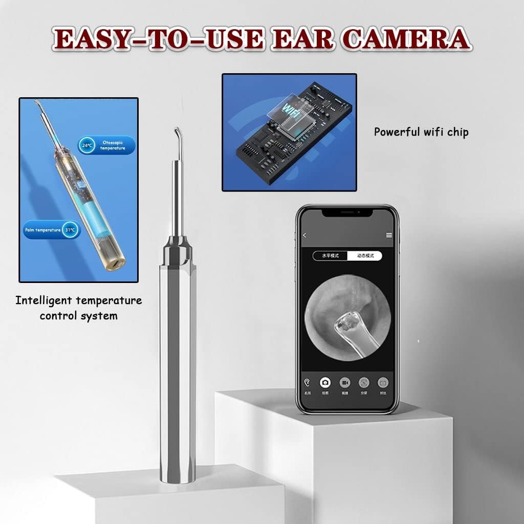 Ear Wax Removal Kit Wireless Smart, 500W Pixel HD, Ear Scoop Cleaner Camera Otoscope Metal, APP Connection(Green Color)
