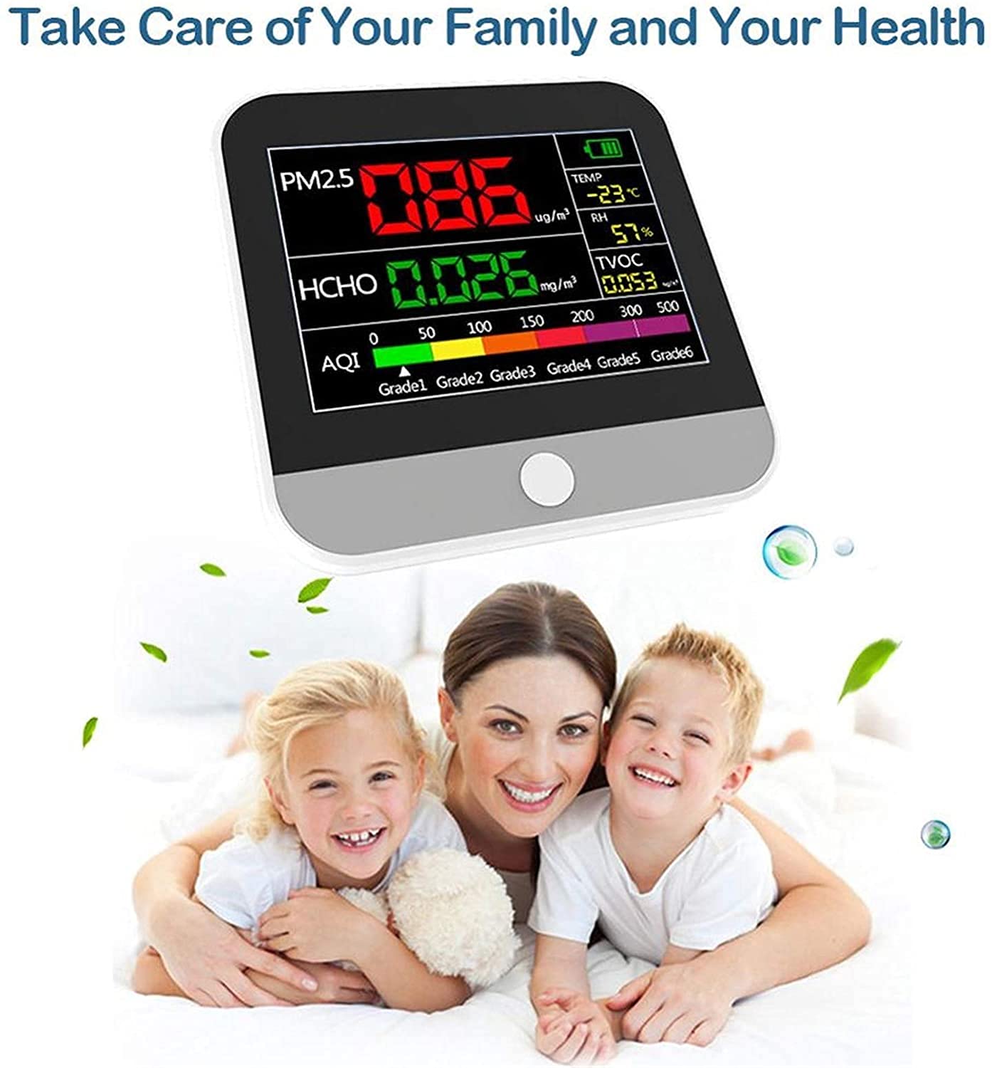 Misuratore di qualità dell'Aria, Monitor di qualità inquinamento atmosferico analizzatore di Gas PM2.5 Formaldeide (HCHO) TVoc Tester Detector Temp/Hum Diagnostico Meter Indoor