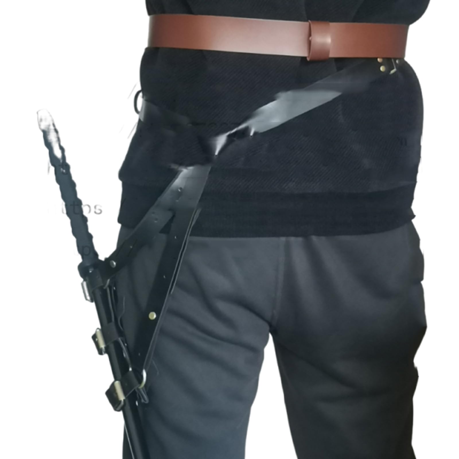 Cinturón Medieval Samurai, Cinturón, Funda De Espada - Juego De Espada De Cuero - para Cosplay, Traje, Fotografía, Accesorios Fotográficos,Negro,30cm