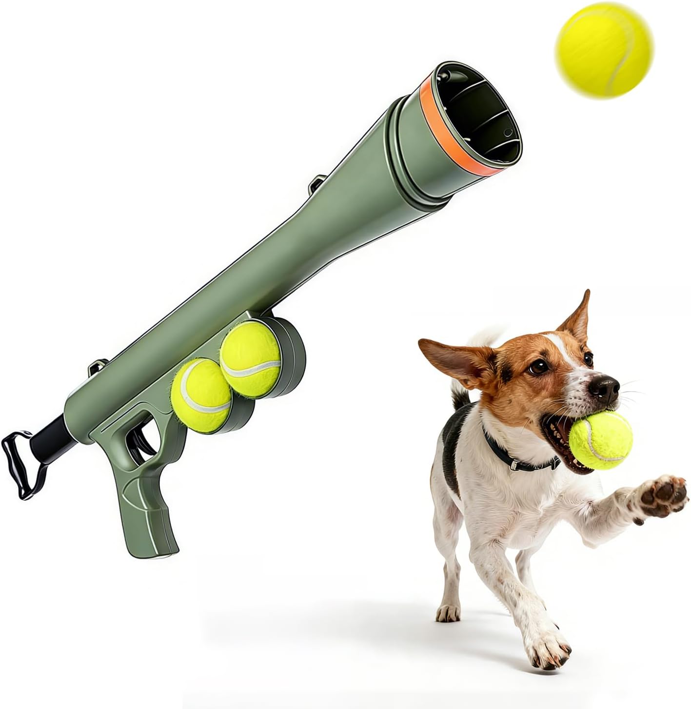 Dog Ball Launcher for Dogs,Dog Tennis Ball Blaster Thrower Gun for Fetch with 2 Tennis Balls for Small Medium Dogs, Easy Load Dog Ball Thrower Toy for Indoor Outdoor Play (Green)