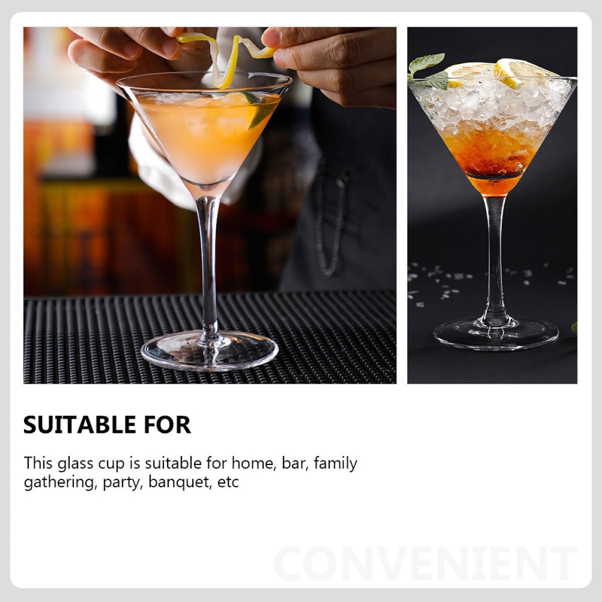 Kichvoe 2 Stück Bicchieri da Cocktail Martini in Vetro Trasparente | Calici da Bere Gambe Lunghe, Coppette per Bar e Bevande Rosse, Adatti per Serate e Degustazioni