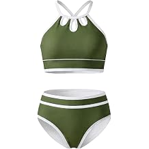 Teen Girls Swimsuit Two Piece Adjustable Shoulder Strap Color Block Bikini Sets with Removable Size 7-16 Years