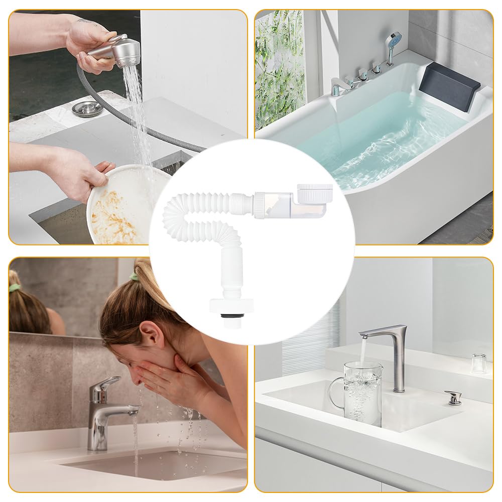 Tubo di Scarico Flessibile, Sifone da 1 1/4 Pollici, Sifone Flessibile e Inodore, Sifone Salvaspazio Regolabile per Cucina Lavastoviglie Lavatrice Scarichi Scarichi Parete Pavimento per Bagno