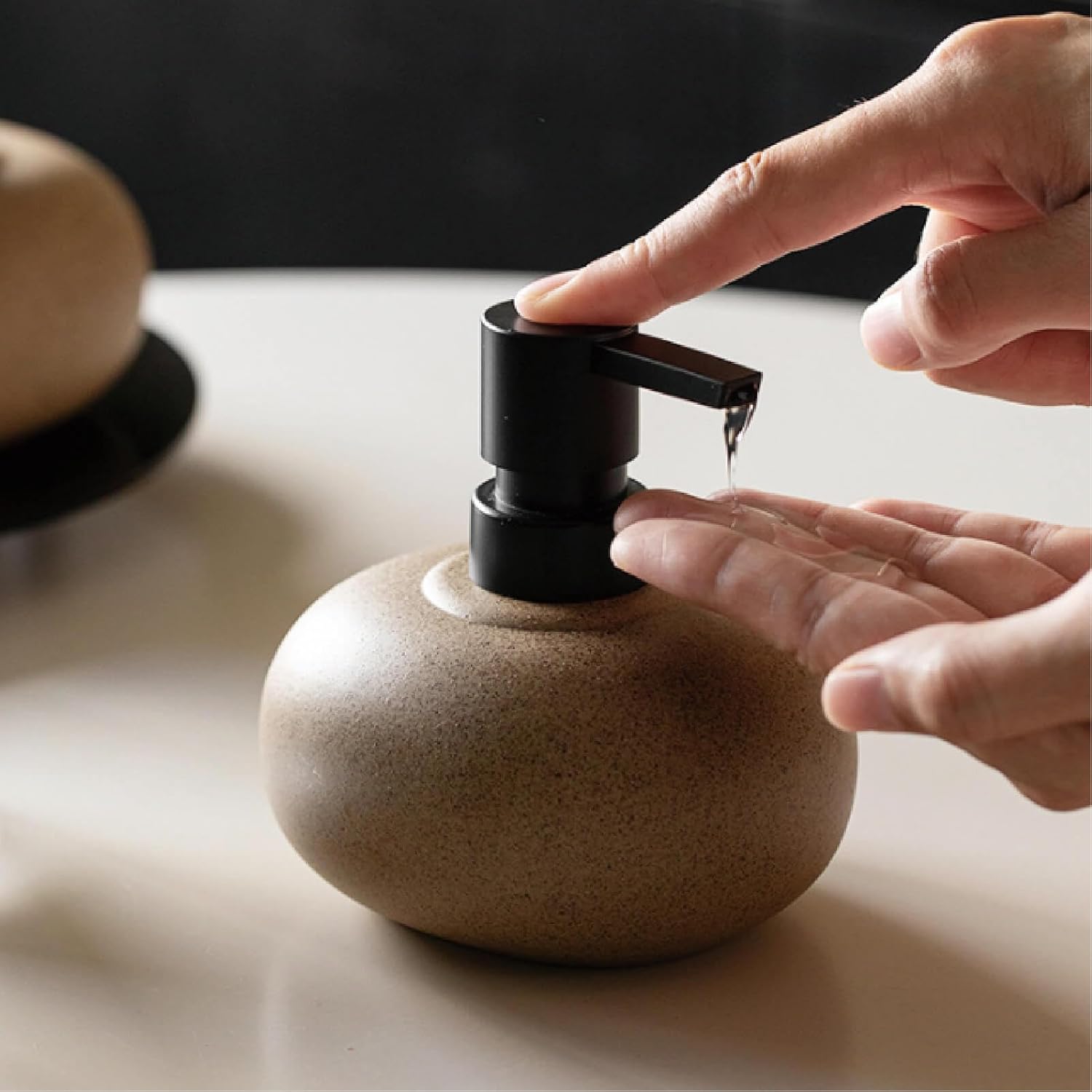 10oz Ceramic Hand Soap Dispenser, Elegant Liquid Soap Dispenser for Bathroom Countertop, Heavy & Sturdy Dish Soap Dispenser for Kitchen (Brown) - Image 4