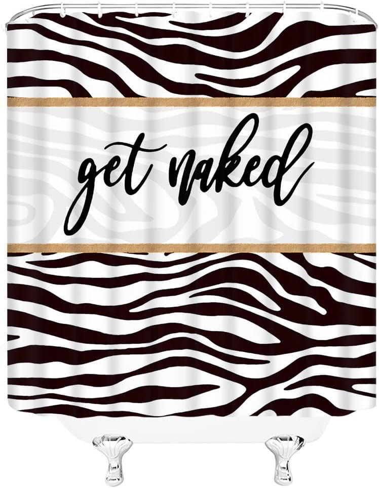 Zebra Print Shower Curtain Funny Quotes Black White Zebra Print Wildlife Animal Skin Fashion Fabric Bathroom Curtain Set with Hooks(70" Wx78 H)
