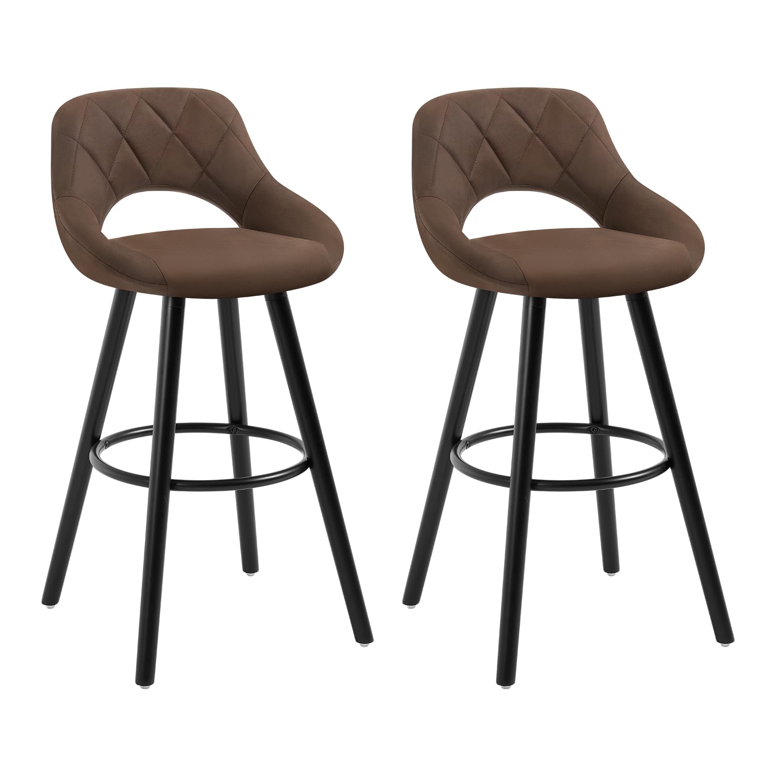 WOLTU Juego de 2 Taburetes Altos con Respaldo Ahuecado y Reposapiés, para Bistro, Cafeteria y Cocina, con Funda de Tela Sintética y Patas de Madera,Marrón rústico