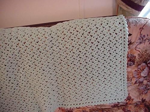 Handmade by Artie Pale Green Shells Crocheted Afghan 49 Inches X 65 Inches