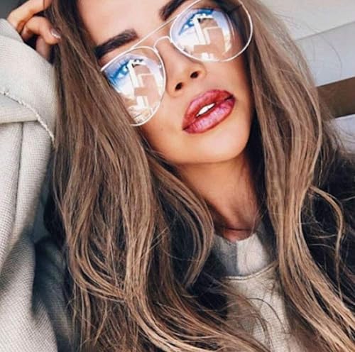 Miniatura 10 de WebDeals  Gafas de aviador con lentes transparentes tipo espejo y marco metálico estilo retro