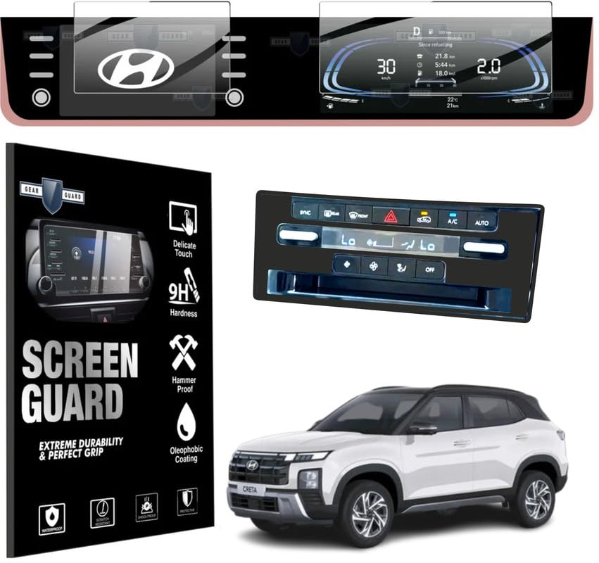 RGY Screen Guard For Hyundai Creta 2024 EX, S, S(O), 8" Infotainment System & 10" Instrument Cluster (MID) & AC [NOT A TEMPERED GLASS] - Clear