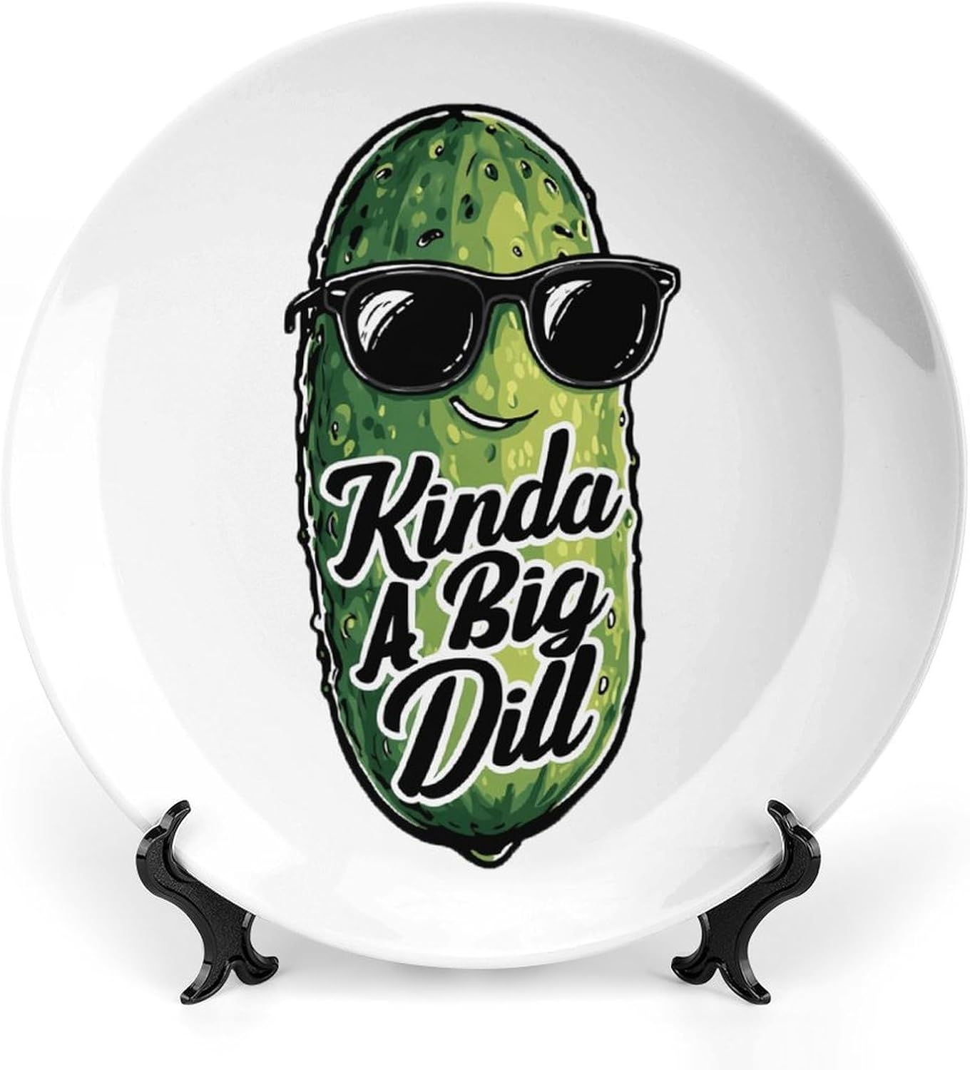 Kinda A Big Dill Pickles Decorative Plates for Display Ceramic Plate Tray with Stand Hanger Home Decor