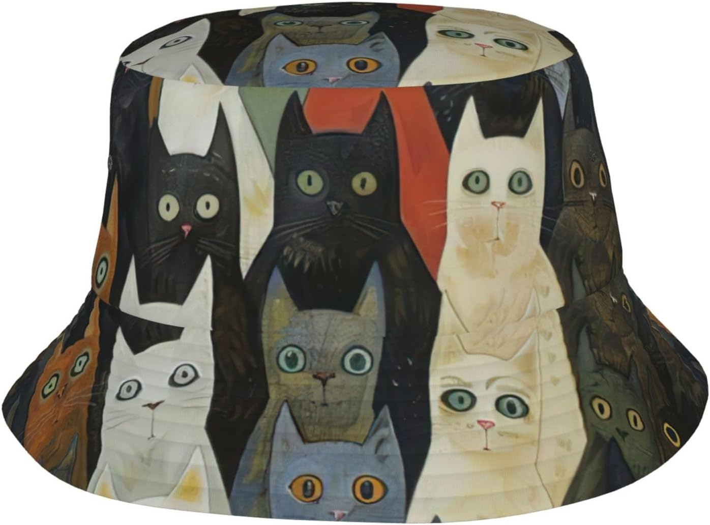Bucket Hat Cat Print Summer Sun Hat Trendy Beach Funny Fisherman Hat for Men Women Unisex Black