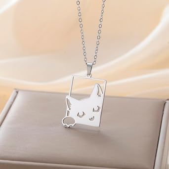 kkjoy Cute Cat Necklace Stainless Steel Pet Kitty Pendant Jewelry For Cat Lovers Women Men