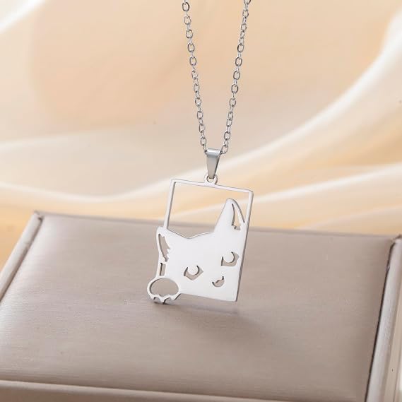 kkjoy Cute Cat Necklace Stainless Steel Pet Kitty Pendant Jewelry For Cat Lovers Women Men