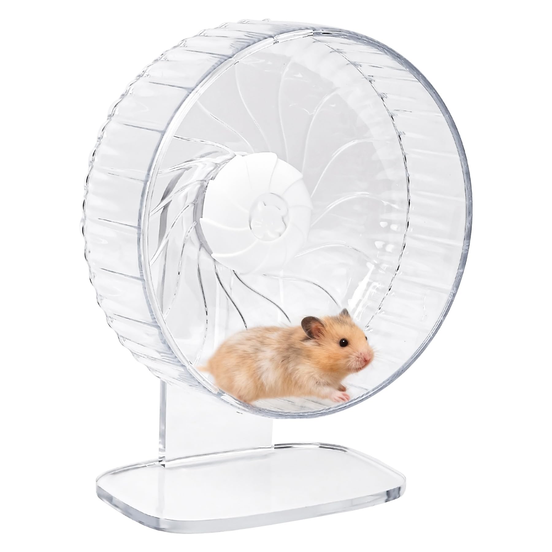 Silent Hamster Wheel, 10in Hamster Wheel with Adjustable Stand, Double-Bearing Quiet Spinner for Syrian Hamsters, Hedgehogs, Mice & Small Pets, Clear